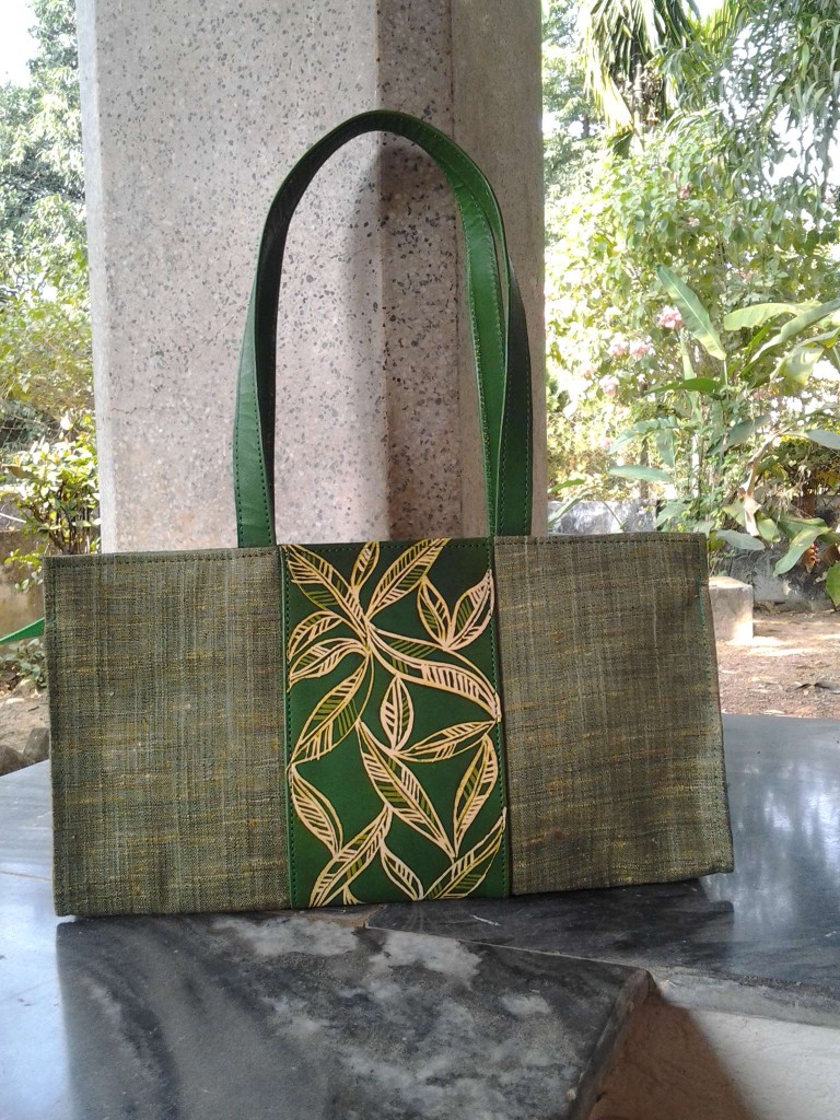 batik on leather and tussar