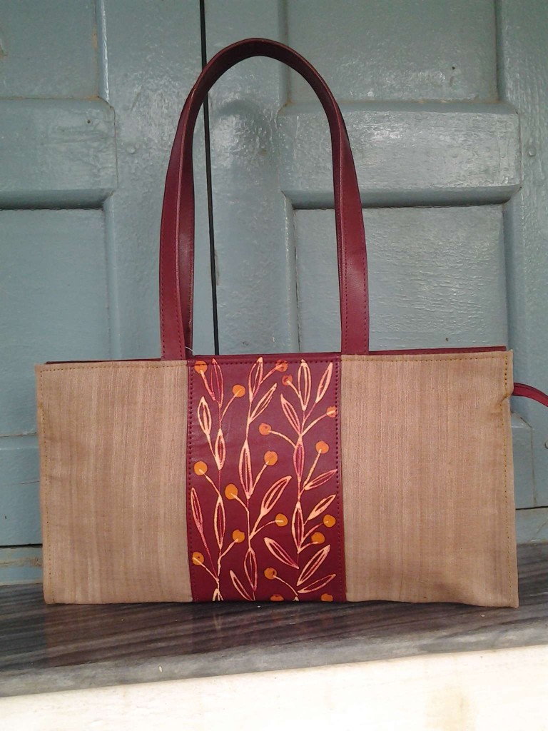 batik on leather and tussar